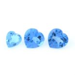 Three heart-shape blue topaz, total weight 28.06cts.