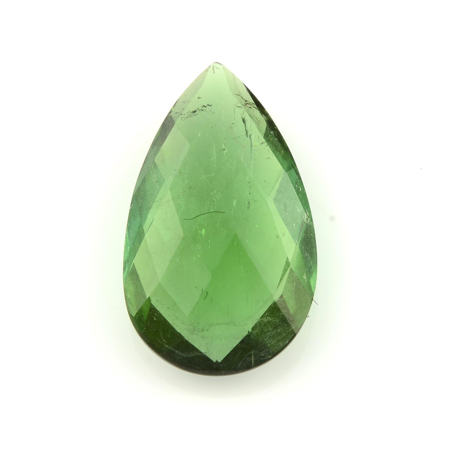 A pear-shape green tourmaline briolette, weight 4.46cts.