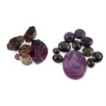 A selection of rough, carved and star corundum, total weight approximately 90gms.