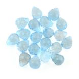 A selection of pear-shape half-drilled teardrop briolette blue topaz, total weight 118.82cts
