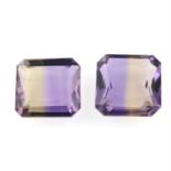 A pair of rectangular-shape ametrine, total weight 18.10cts.