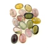 A selection of vari-hue oval tourmaline cabochons, total weight 14.68cts.