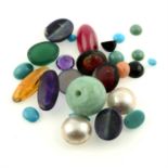 A selection of gemstones, total weight approximately 81cts. To include amethysts, amazonites,