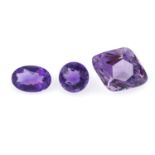 Three vari-shape amethysts, total weight 14.26cts