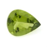 A pear-shape peridot, weight 6.17cts.