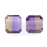 A pair of rectangular-shape ametrine, total weight 20.49cts.