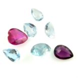 A selection of gemstones, total weight approximately 7cts. To include a garnet, aquamarines,