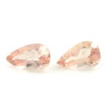 Two pear-shape morganites, weight 3.59cts and 3.58cts.