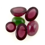 A selection of vari-shape pink and green garnet cabochons, total weight 14.60cts.