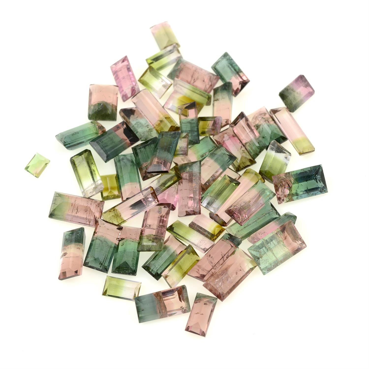 A selection of rectangular-shape bi-colour tourmaline, total weight 62.78cts.