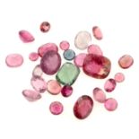 A selection of vari-shape green and pink tourmalines, total weight 17.84cts.