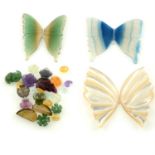 A selection of carvings in butterfly and floral motifs, to include amethyst, tourmaline and agate,