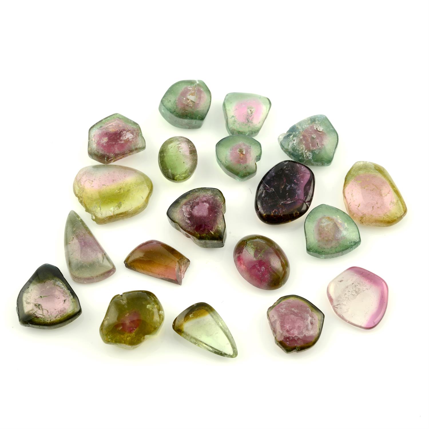 A selection of bi-colour tumbled tourmalines, total weight 74.05cts.