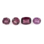 Four pinkish-red vari-shape garnets, total weight 10.78cts.