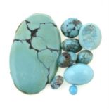A selection of turquoise and reconstituted turquoise cabochons, total weight 46.50cts.
