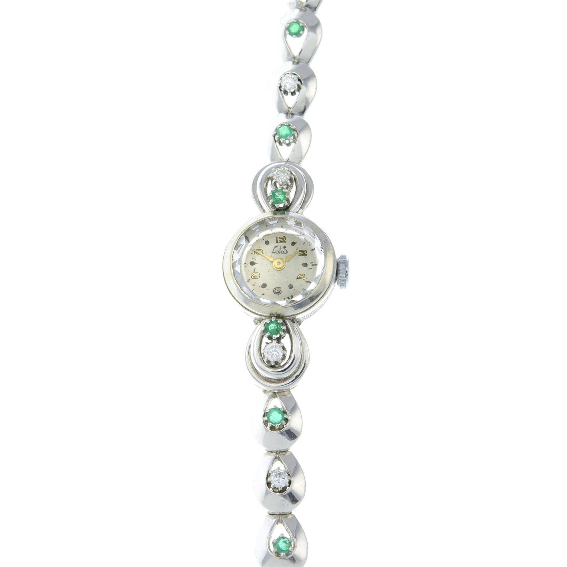 An emerald and brilliant-cut diamond cocktail watch, by Lotos.