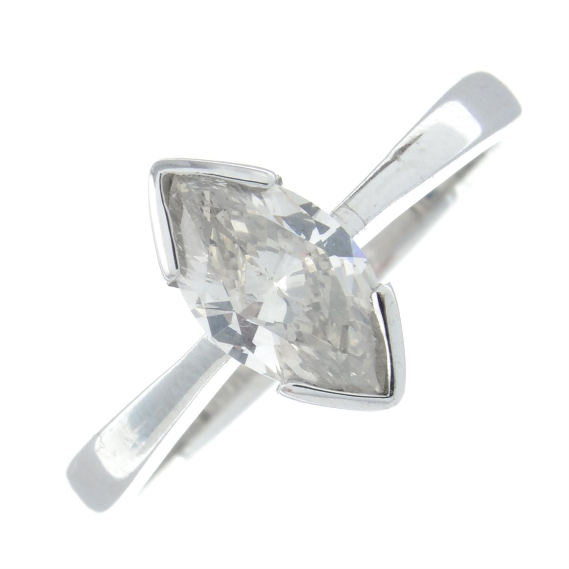 An 18ct gold marquise shape diamond single-stone ring.