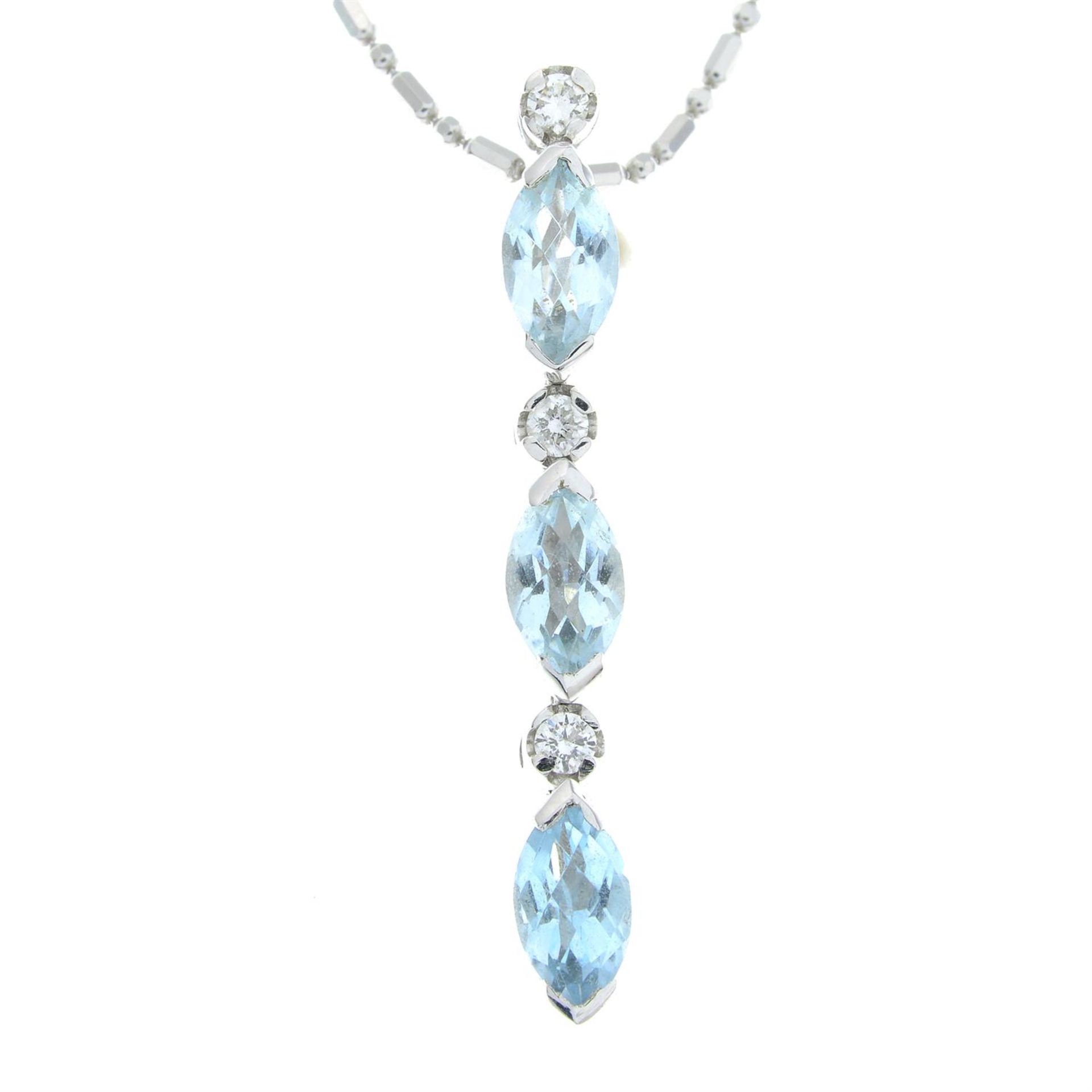 A blue topaz and brilliant-cut diamond articulated pendant, with chain.