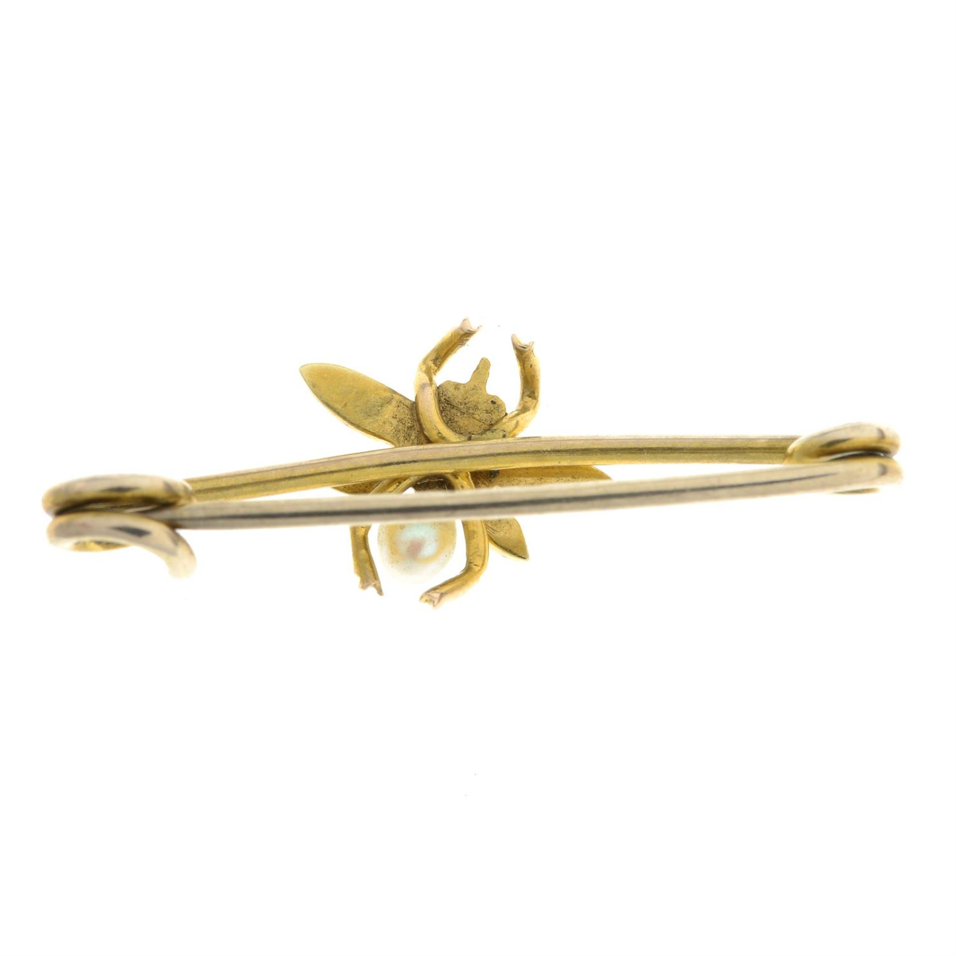 An early 20th century gold ruby, seed pearl and split pearl insect brooch. - Image 2 of 2