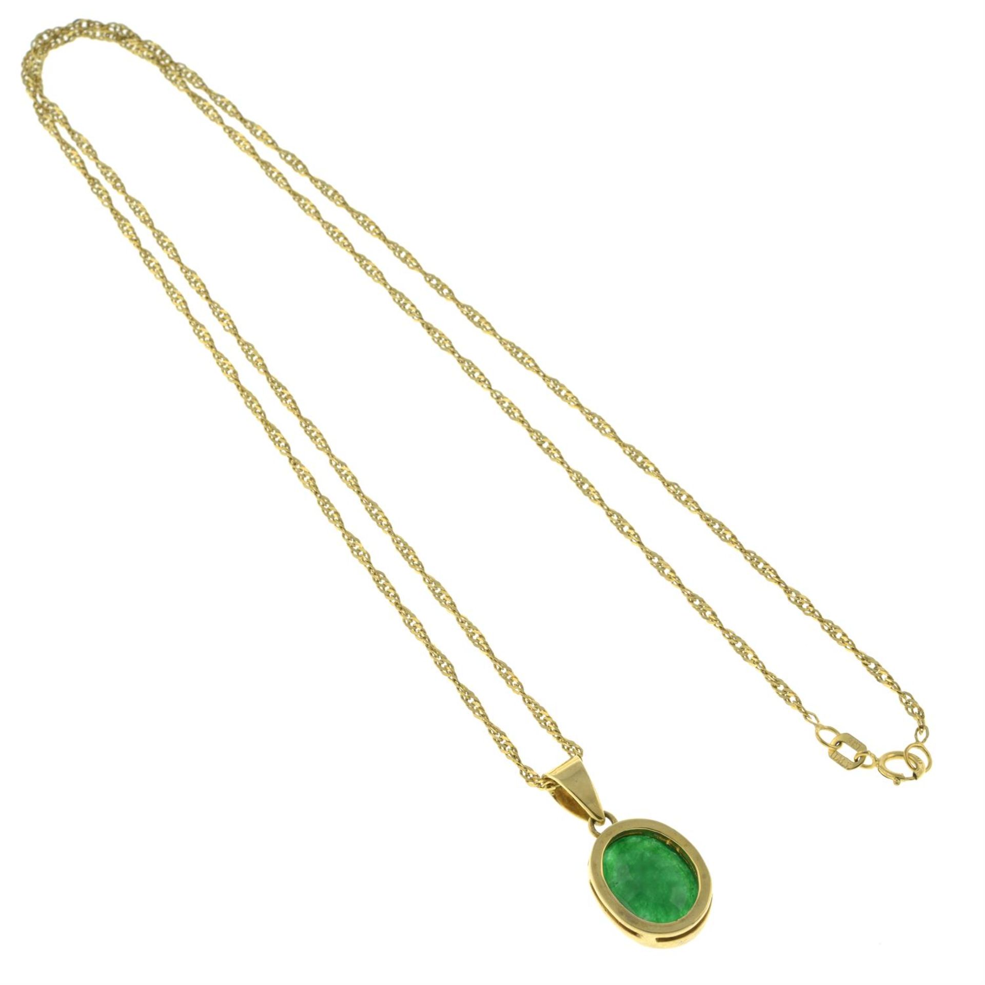 An emerald single-stone pendant, with 9ct gold chain. - Image 2 of 2