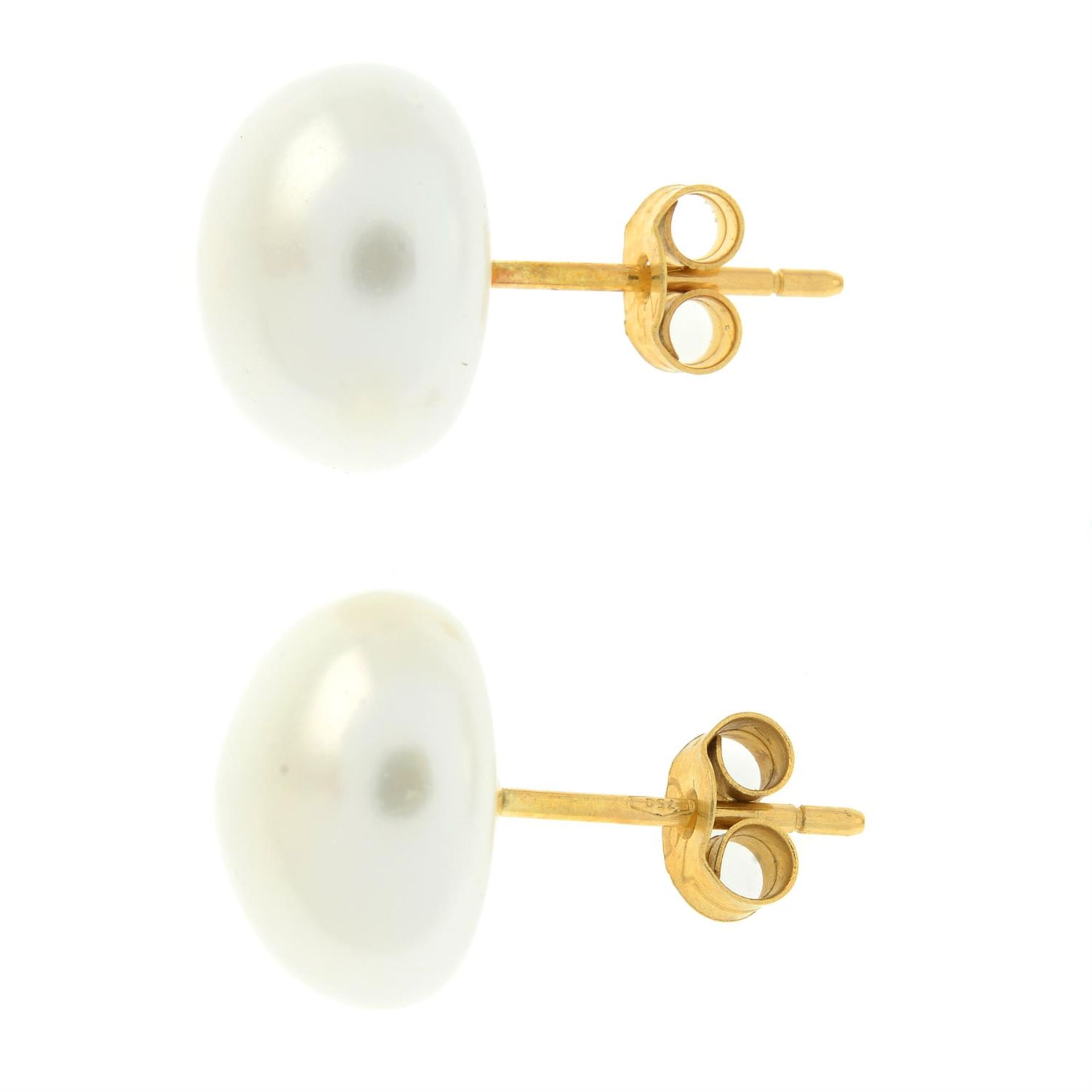 A pair of cultured mebe pearl stud earrings. - Image 2 of 2
