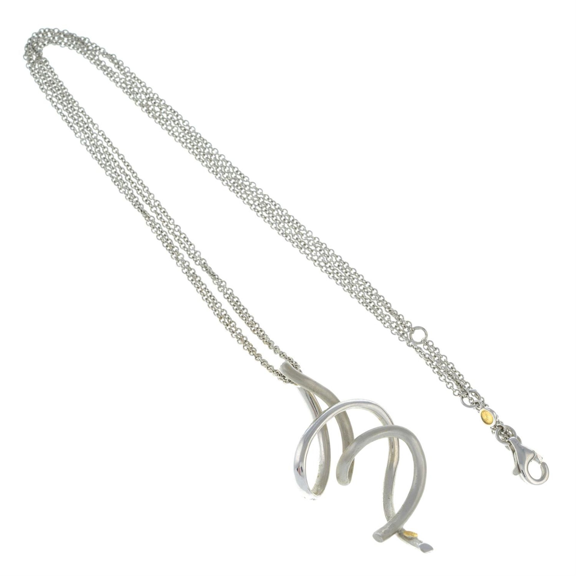 A brilliant-cut diamond swirl pendant, with chain. - Image 2 of 2