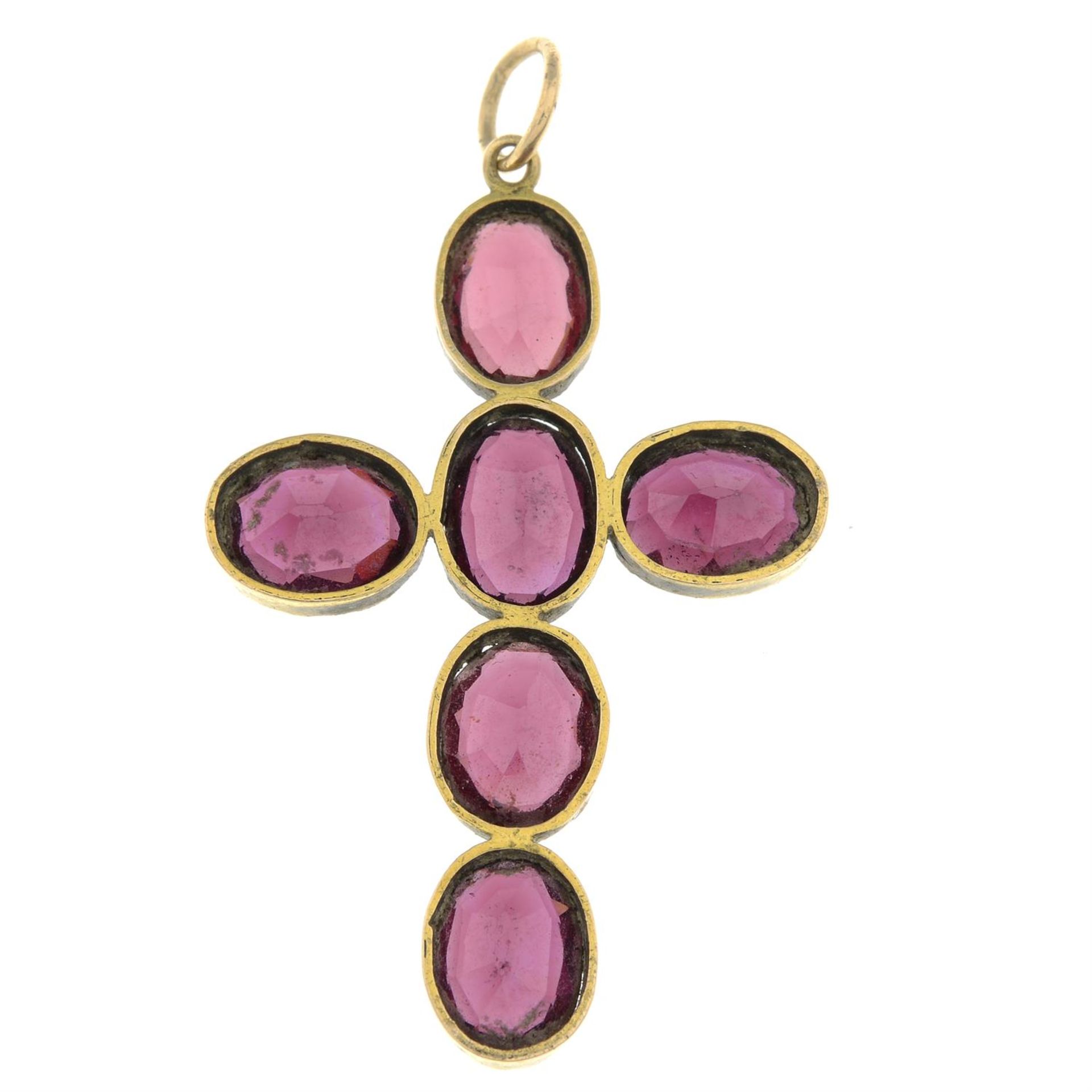 A Victorian gold garnet cross pendant. - Image 2 of 2