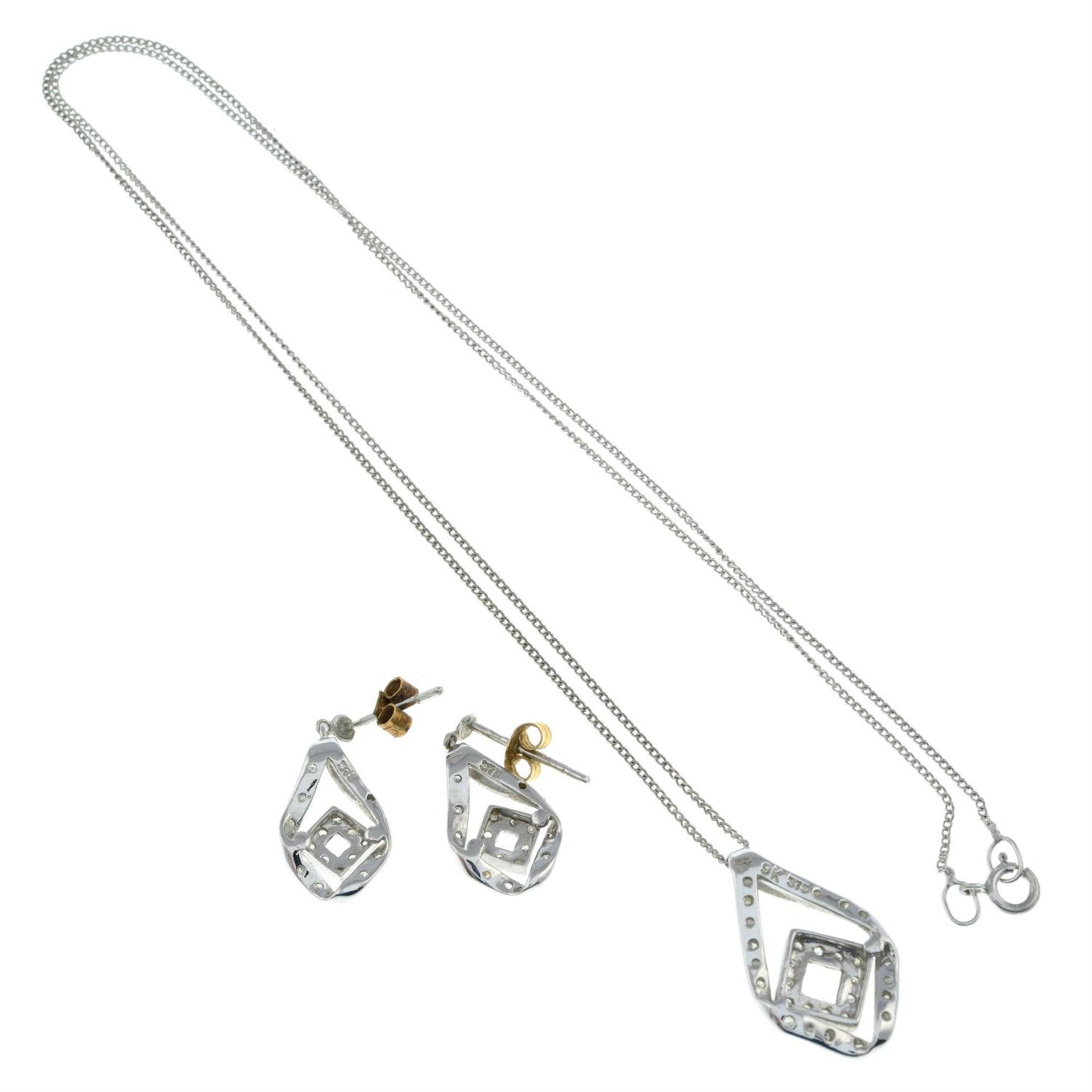 A 9ct gold single-cut diamond jewellery set, to include a pair of earrings, together with a pendant - Image 2 of 2