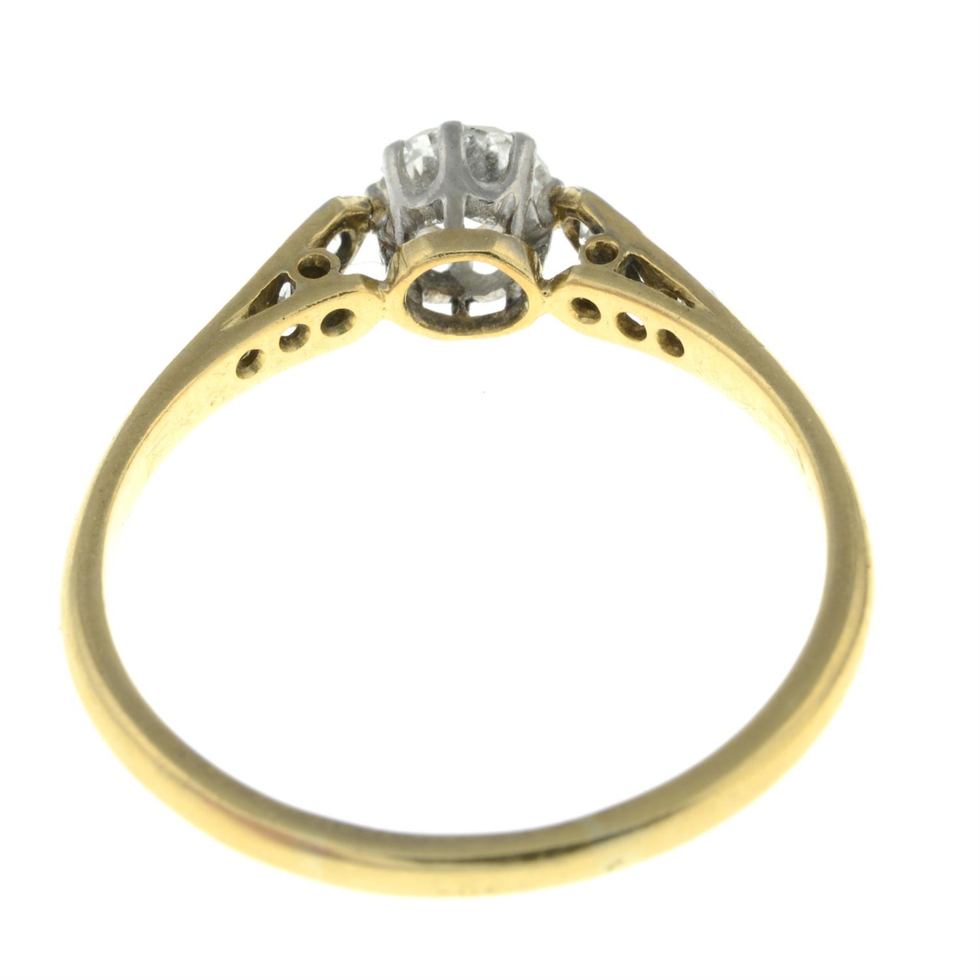 A mid 20th century 18ct gold old-cut diamond single-stone ring, with single-cut diamond sides. - Image 2 of 2