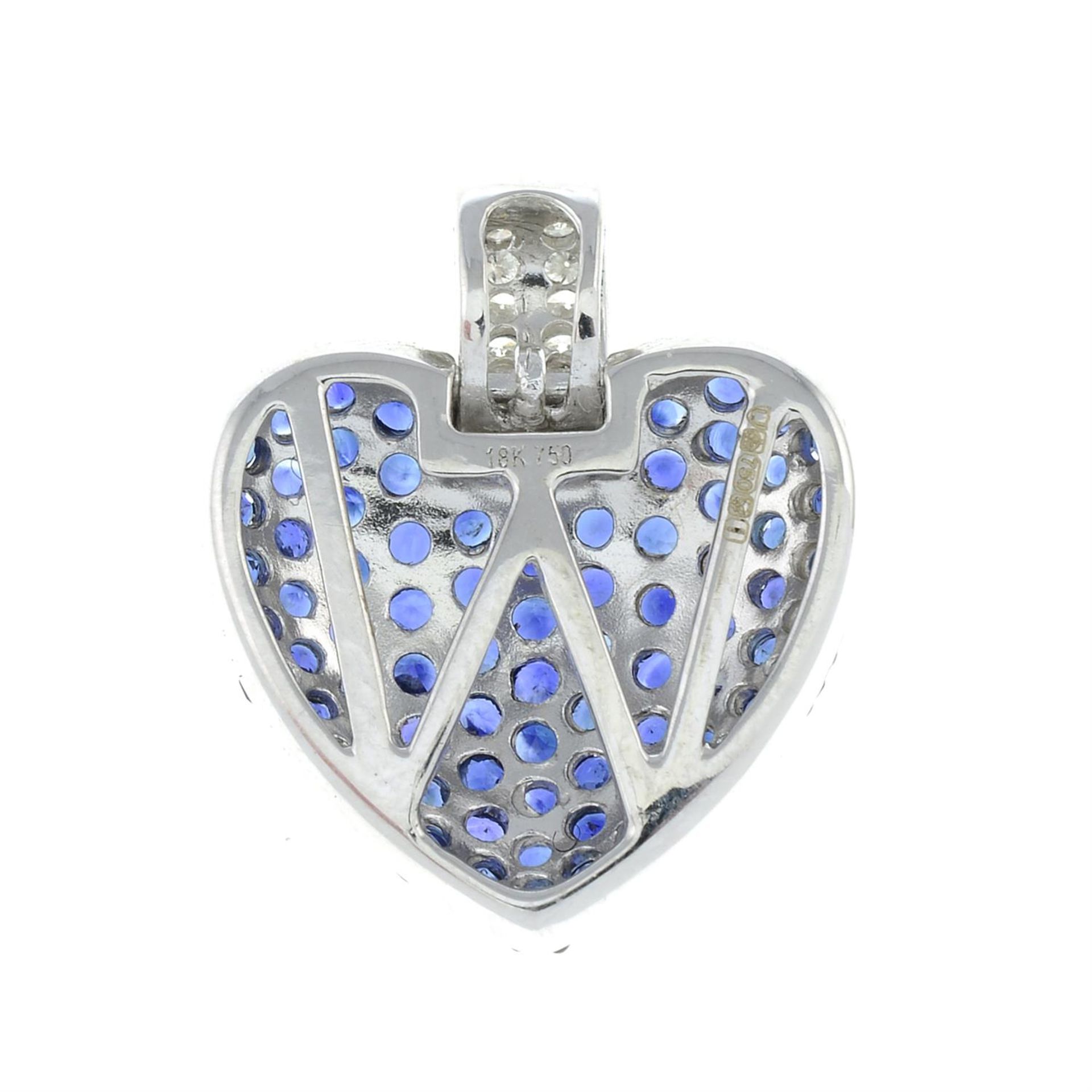 An 18ct gold sapphire and diamond heart pendant. - Image 2 of 2