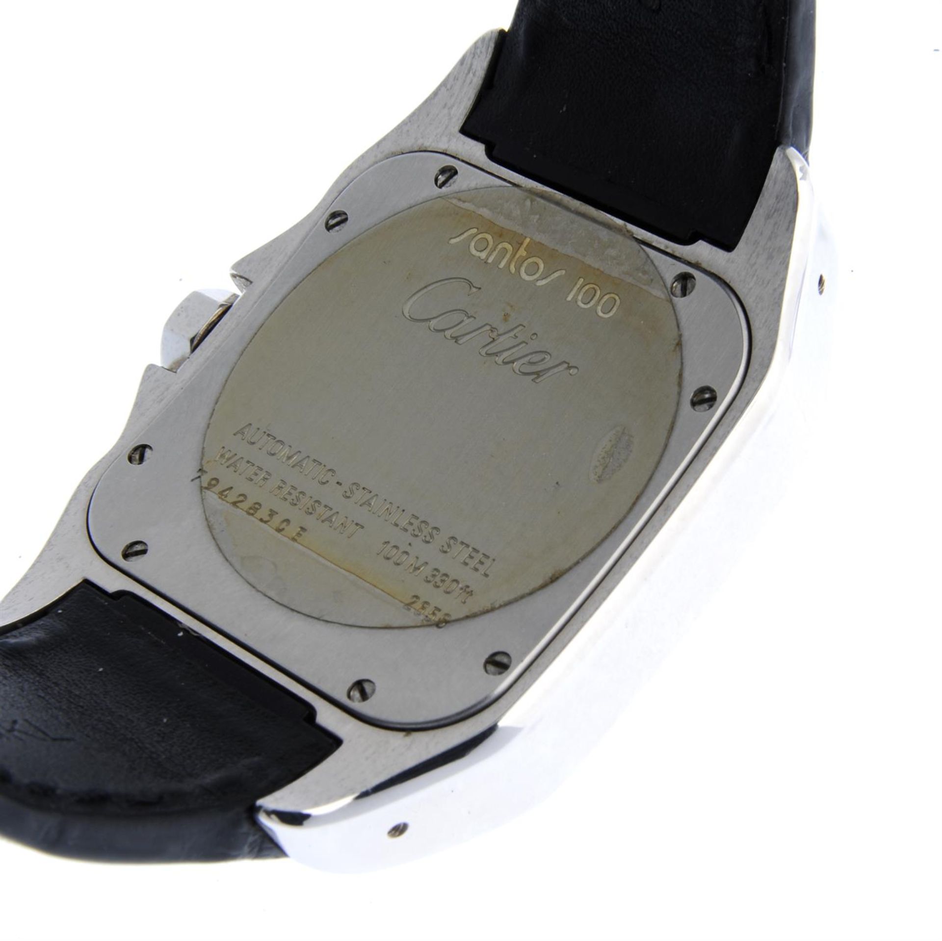 CARTIER - a diamond set stainless steel Santos 100 wrist watch, 38mm x 38mm. - Image 4 of 6