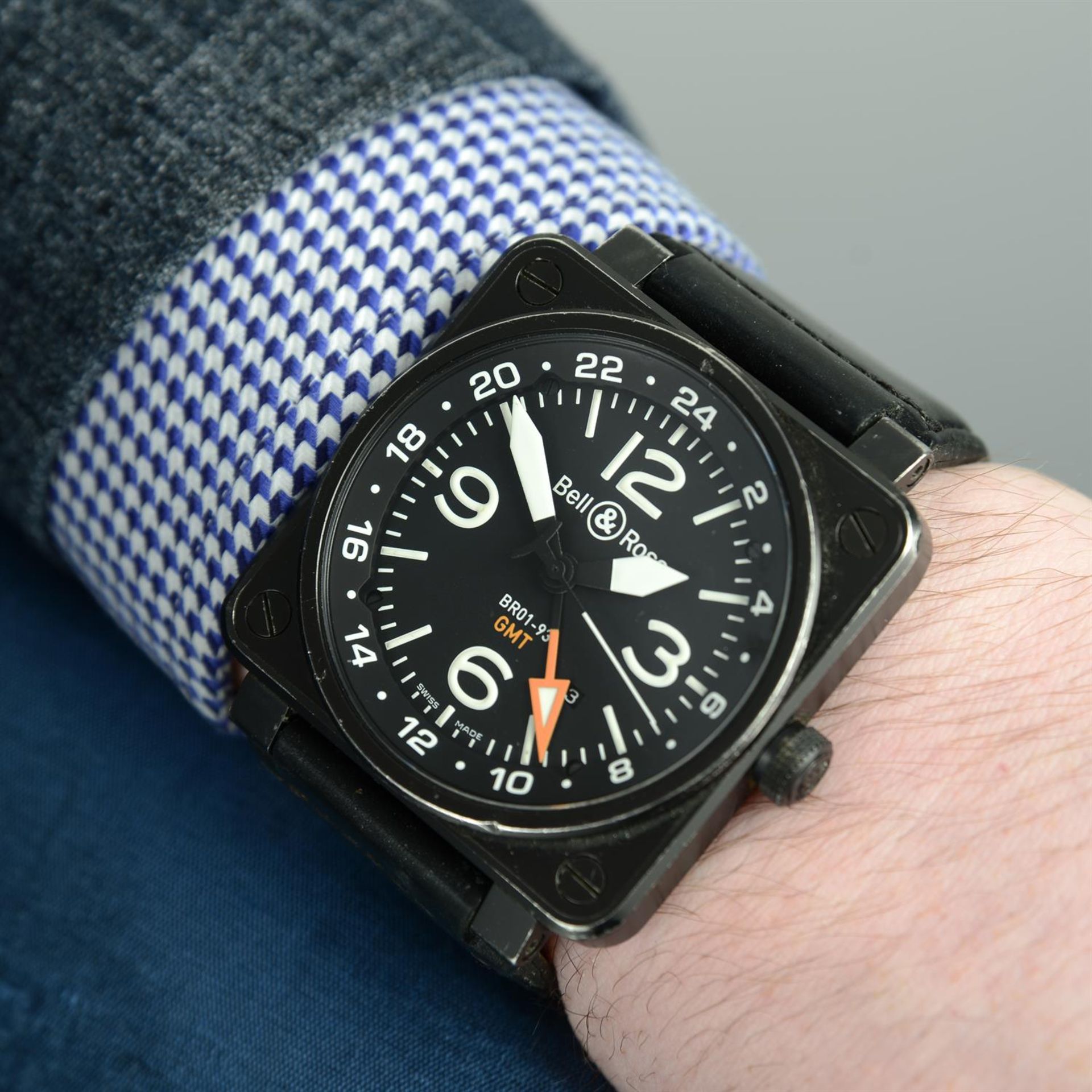 BELL & ROSS - a PVD-treated stainless steel BR01-93 GMT wrist watch, 51x51mm. - Image 6 of 7