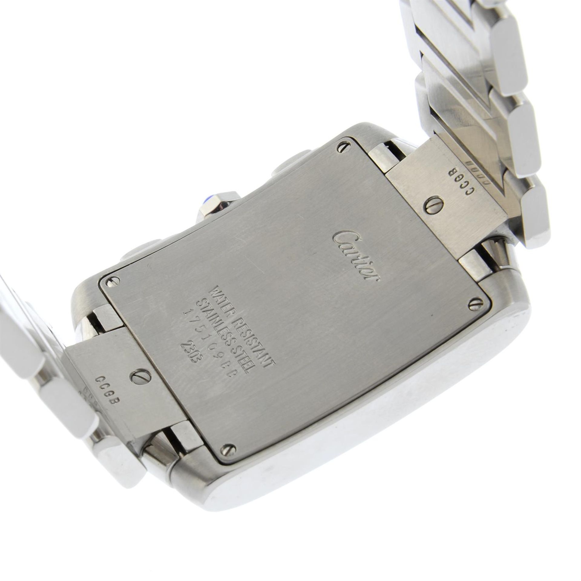 CARTIER - a stainless steel Tank Française chronograph bracelet watch, 28mm x 28mm. - Image 4 of 6