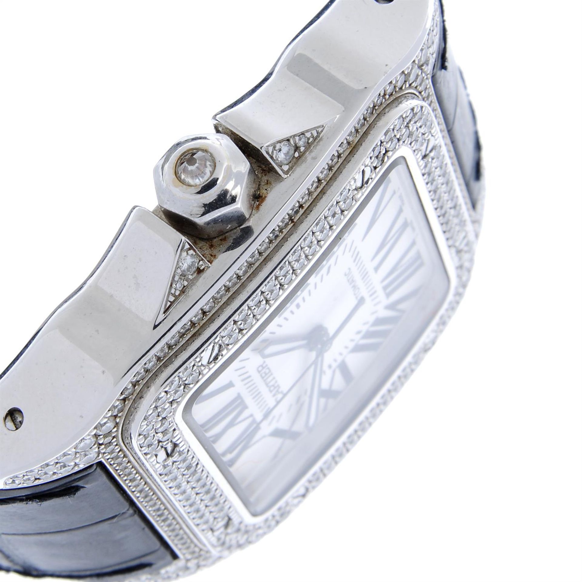 CARTIER - a diamond set stainless steel Santos 100 wrist watch, 38mm x 38mm. - Image 3 of 6