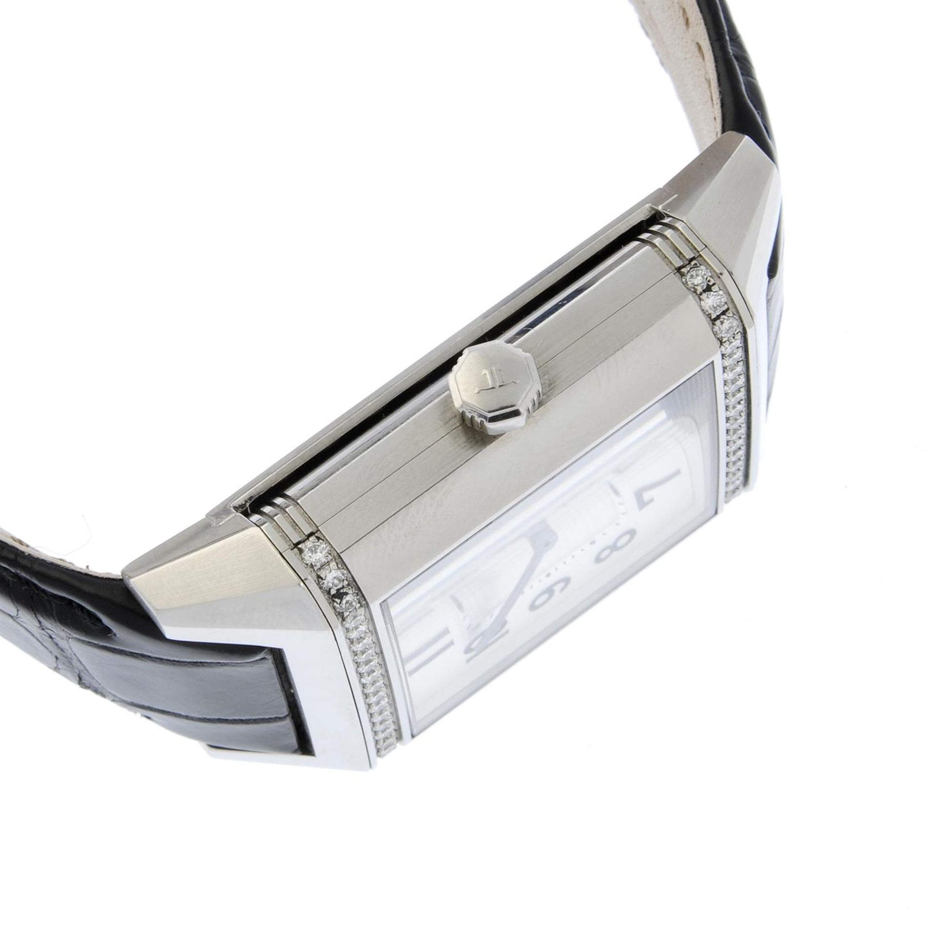 JAEGER-LECOULTRE - a factory diamond set stainless steel Reverso Squadra wrist watch, 31x35mm. - Image 3 of 6