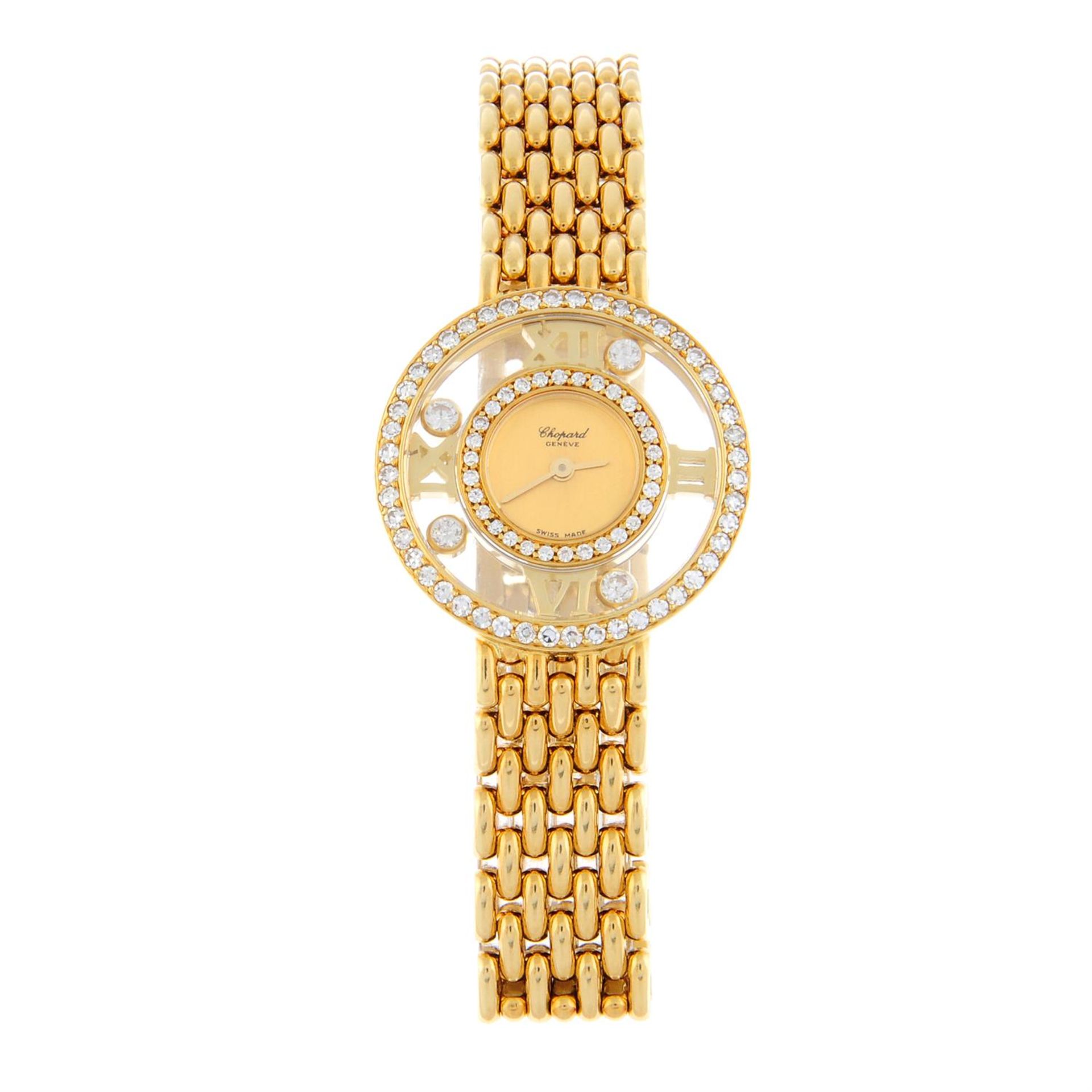 CHOPARD - a factory diamond set 18ct yellow gold Happy Diamonds bracelet watch, 24mm.