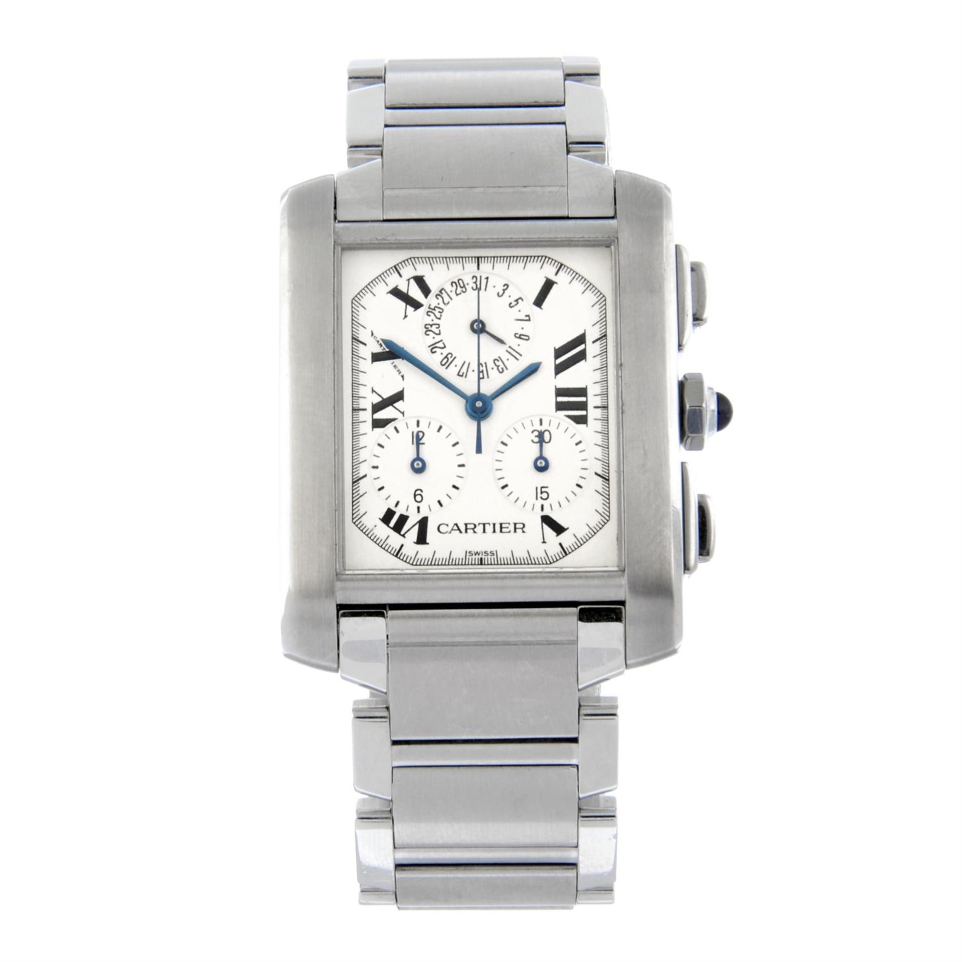 CARTIER - a stainless steel Tank Française chronograph bracelet watch, 28mm x 28mm.