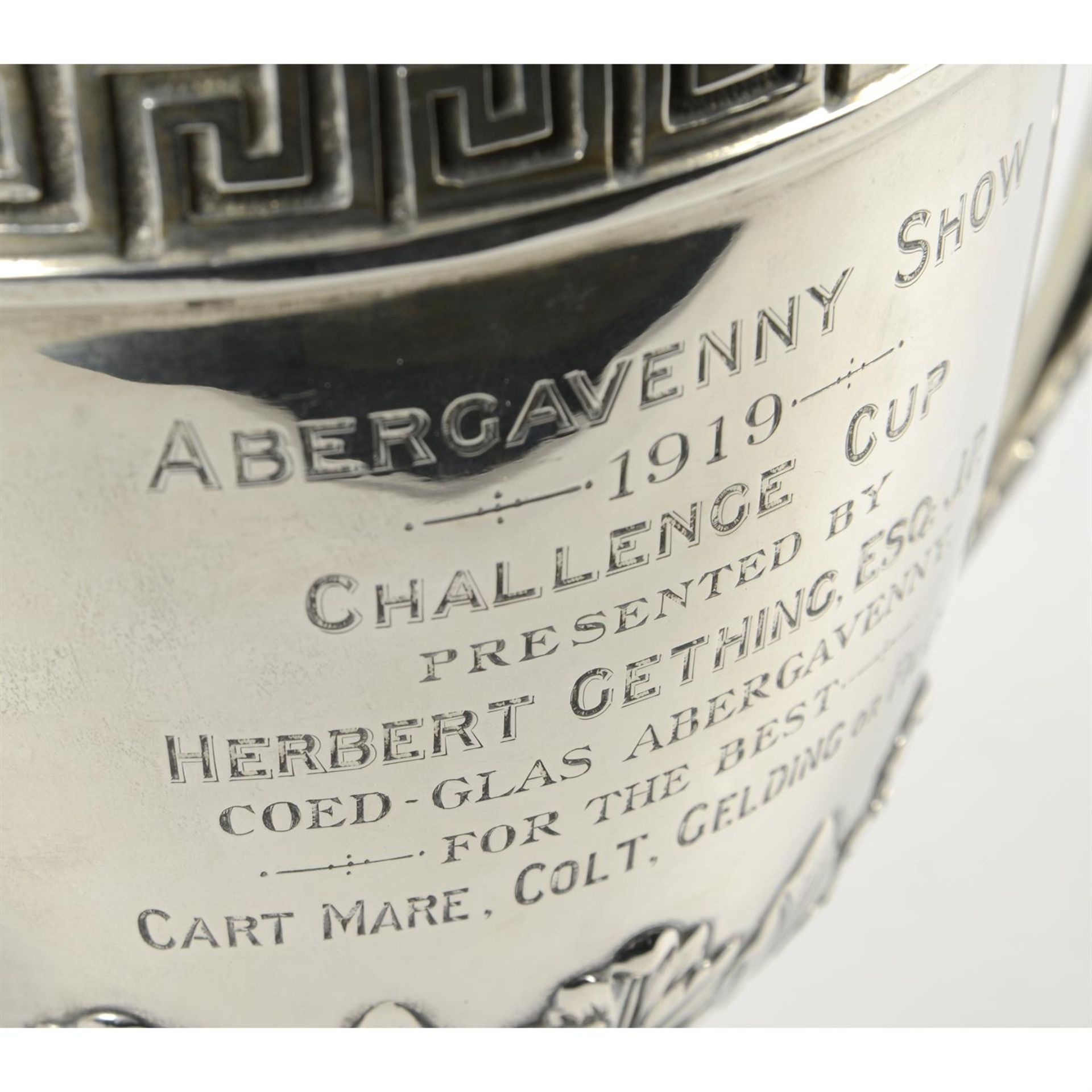 An Edwardian silver twin-handled trophy cup 'Abergavenny Show 1919 Challenge Cup'. - Image 2 of 5