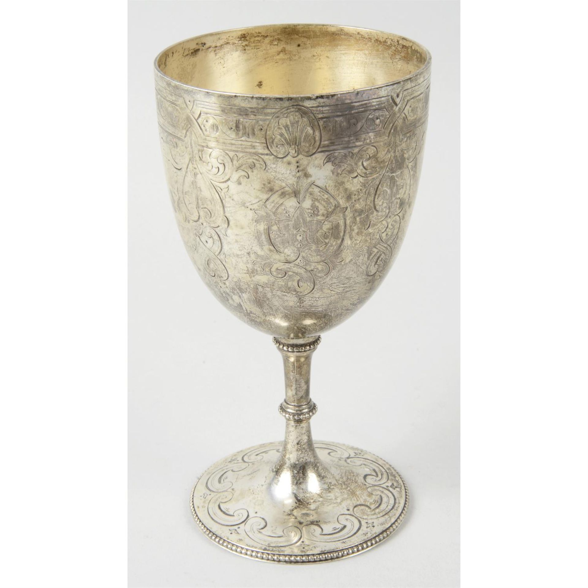 A mid-Victorian silver engraved goblet.