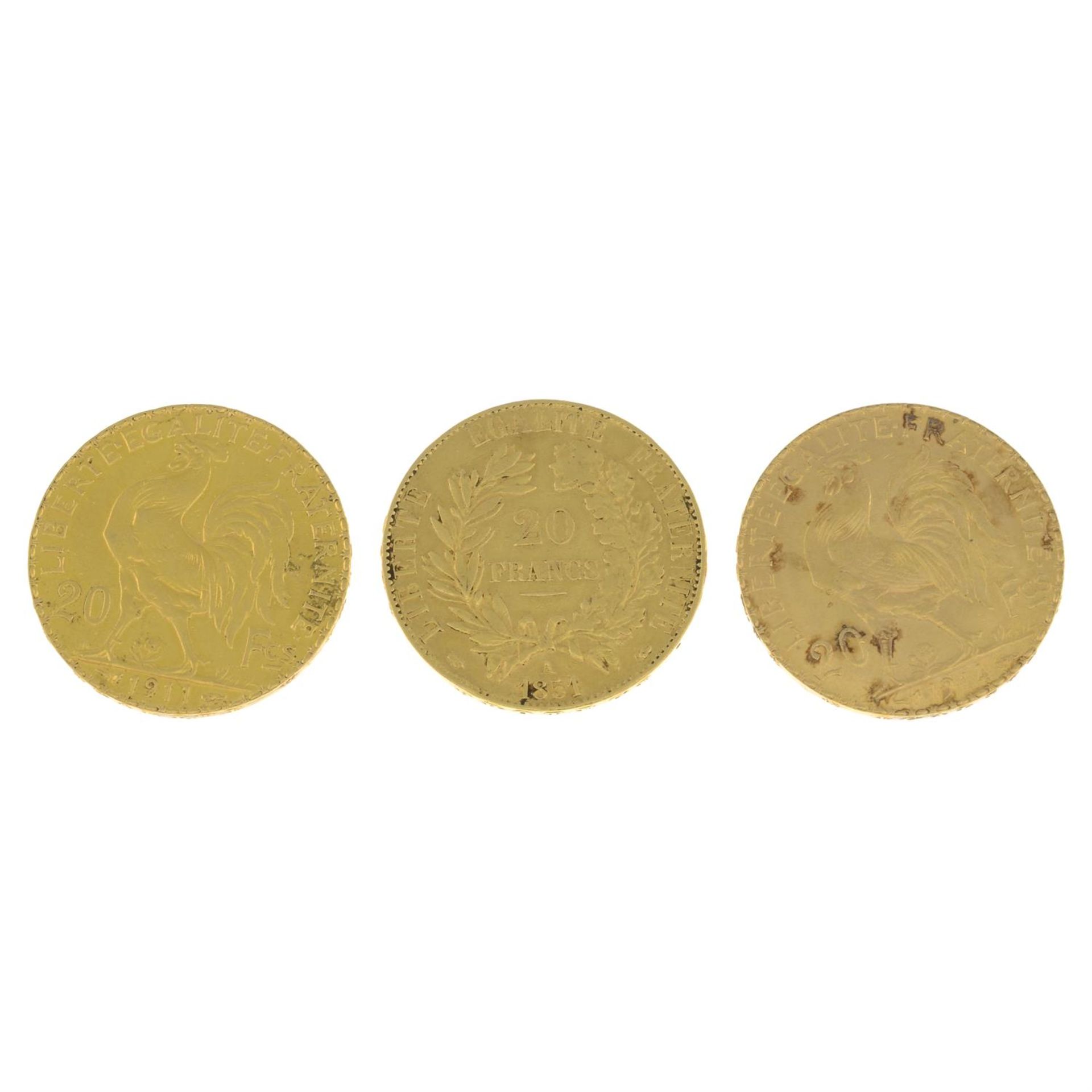 France, gold 20-Francs (3). - Image 2 of 2