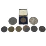 A group of assorted medals to include a Belgium silvered bronze medal 1916, other mostly 19th