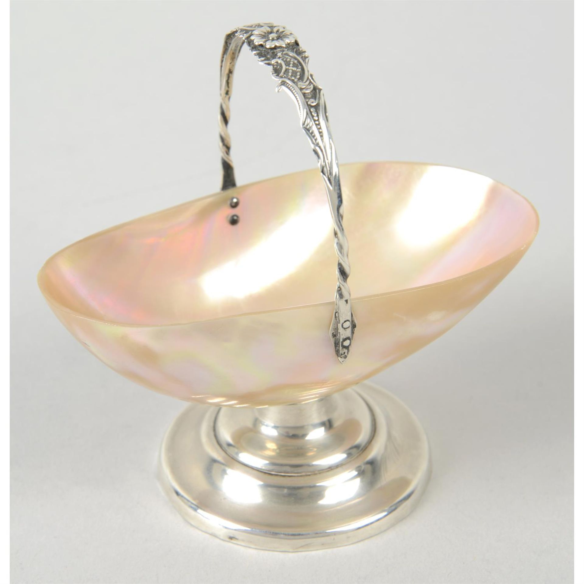 An Edwardian silver mounted & mother-of-pearl small pedestal dish.