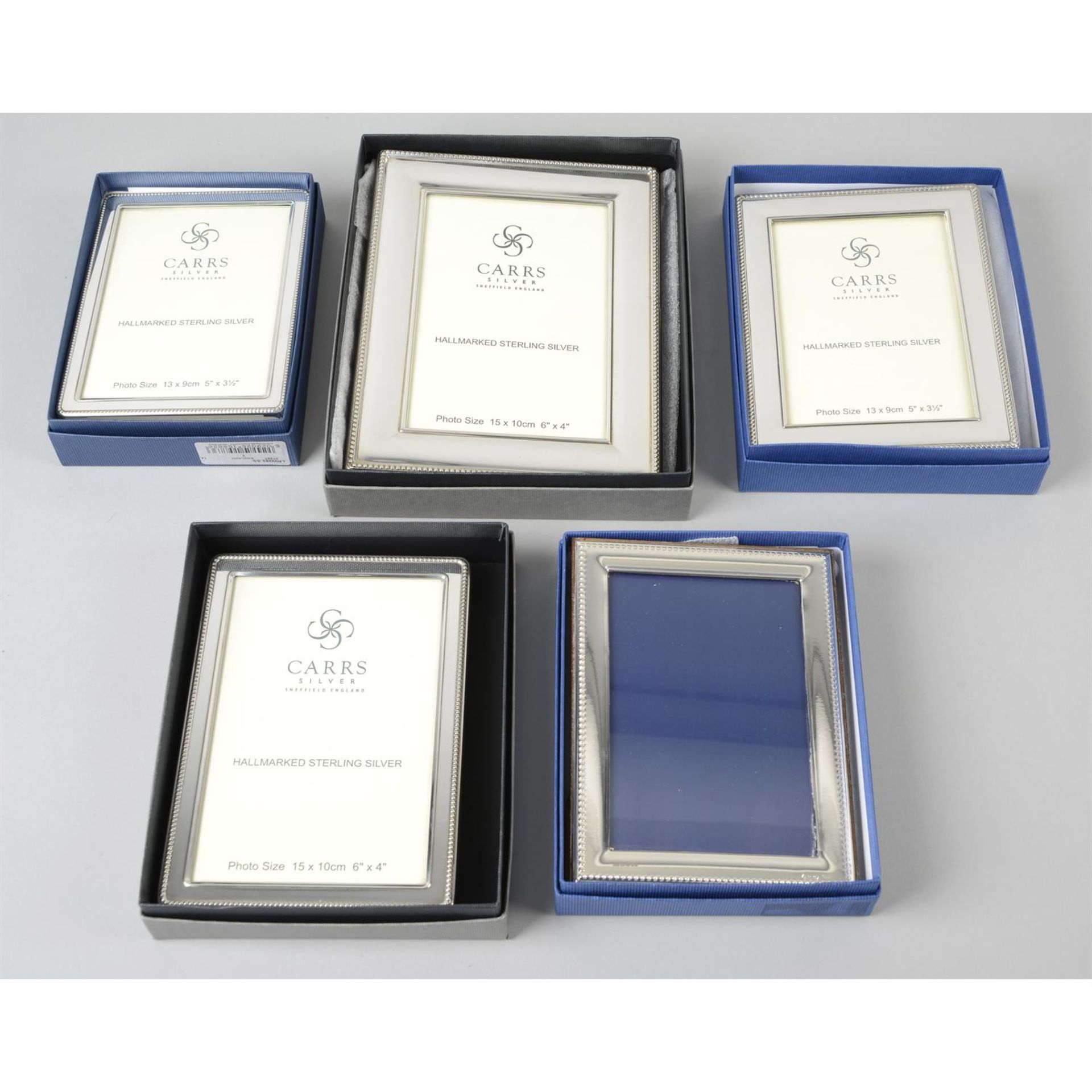 A selection of five modern silver mounted photograph frames. (5). - Image 5 of 5