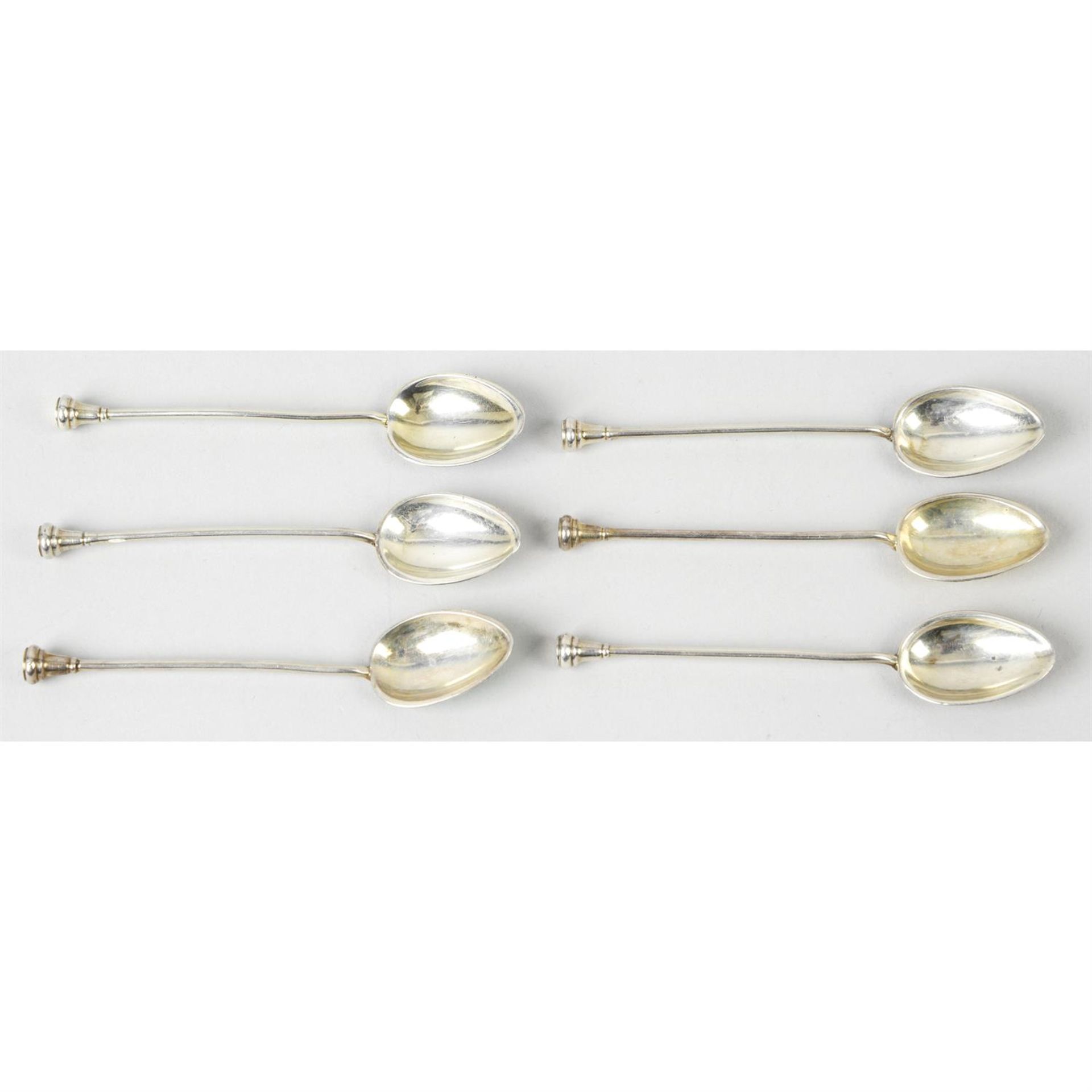 A set of six 1930's silver & guilloché enamel coffee spoons. - Image 2 of 3