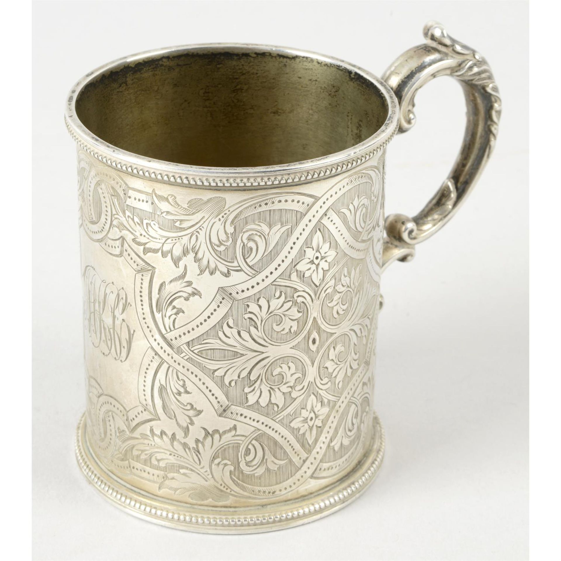 A mid-Victorian silver christening mug.