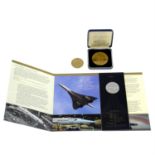 Elizabeth II, Alderney, cupro-nickel 5-Pounds 2008, Concorde commemorative issue; together with two