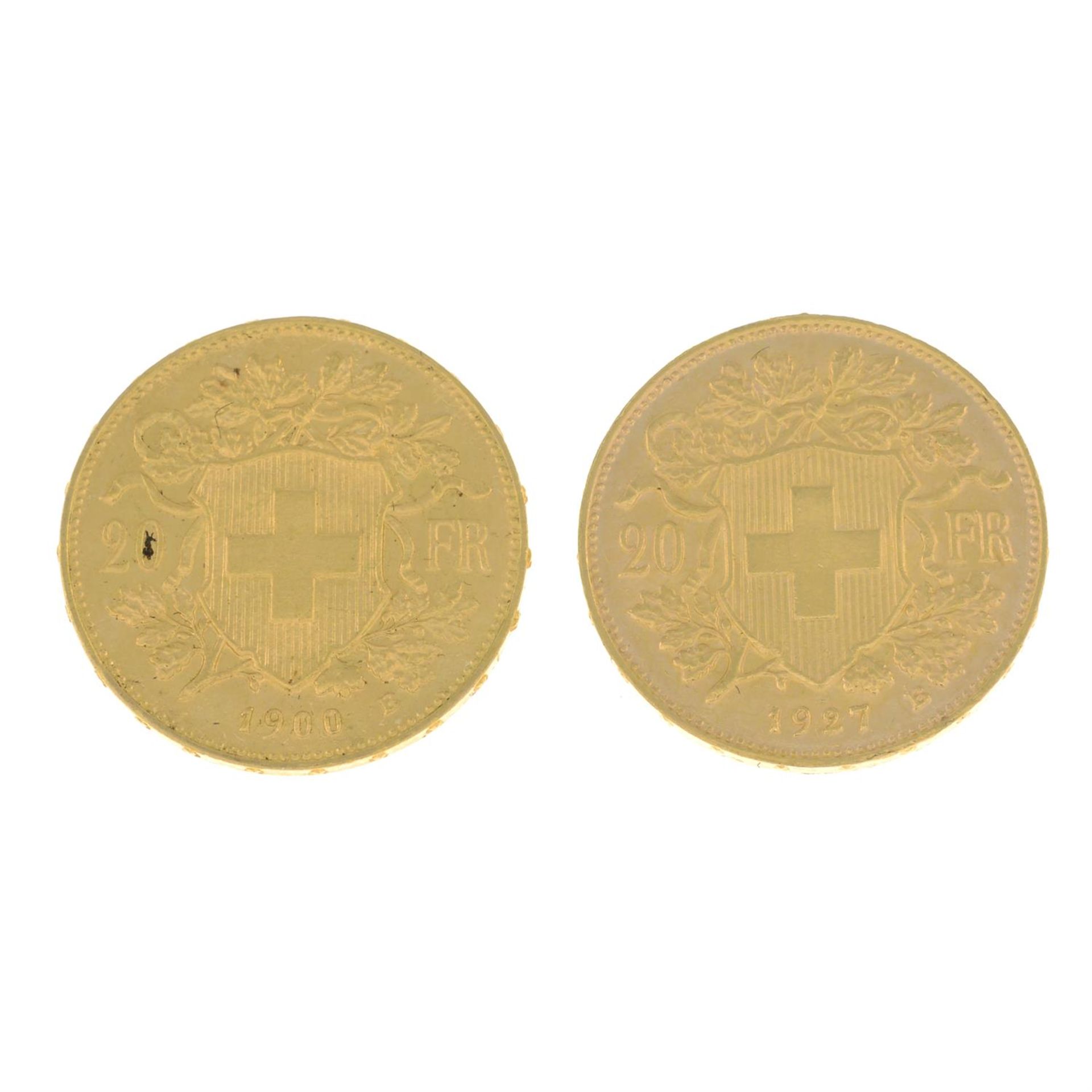 Switzerland, gold 20-Francs (2). - Image 2 of 2