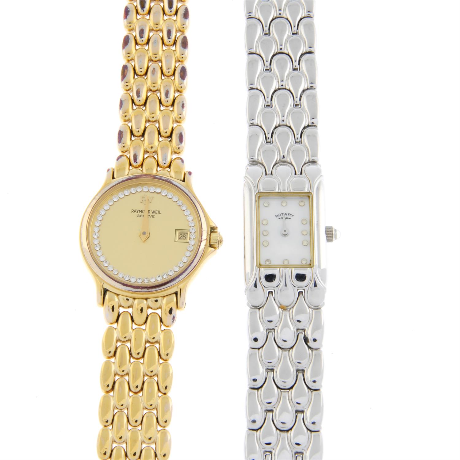 RAYMOND WEIL - a gold plated Chorus bracelet watch (24mm) together with a Rotary bracelet watch.