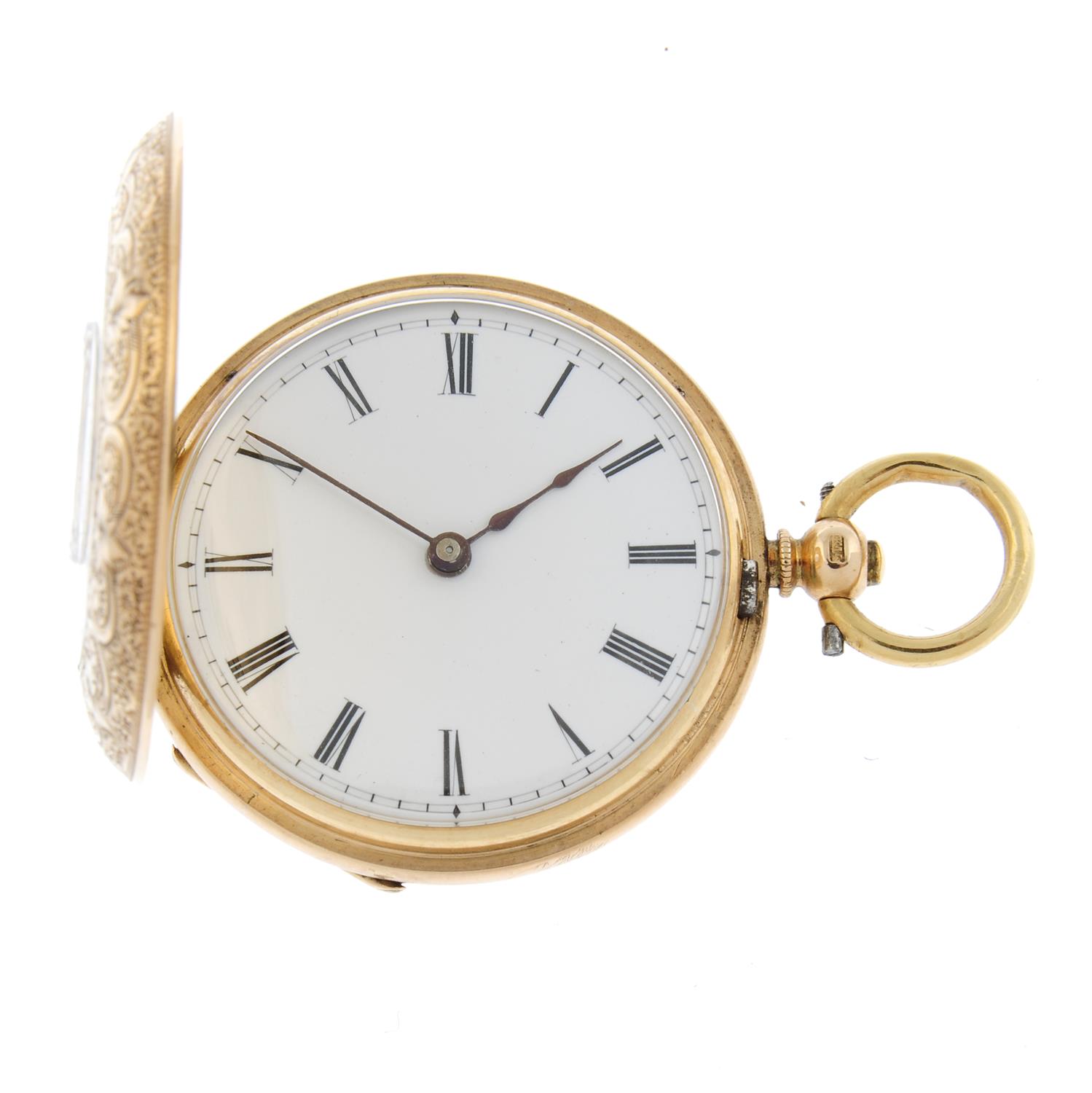 A yellow metal half hunter pocket watch, 35mm. - Image 2 of 4