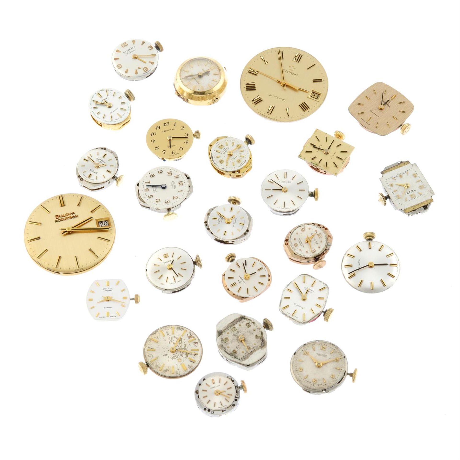 A group of assorted watch movements, to include examples by Zenith and Tissot. Approximately 24.